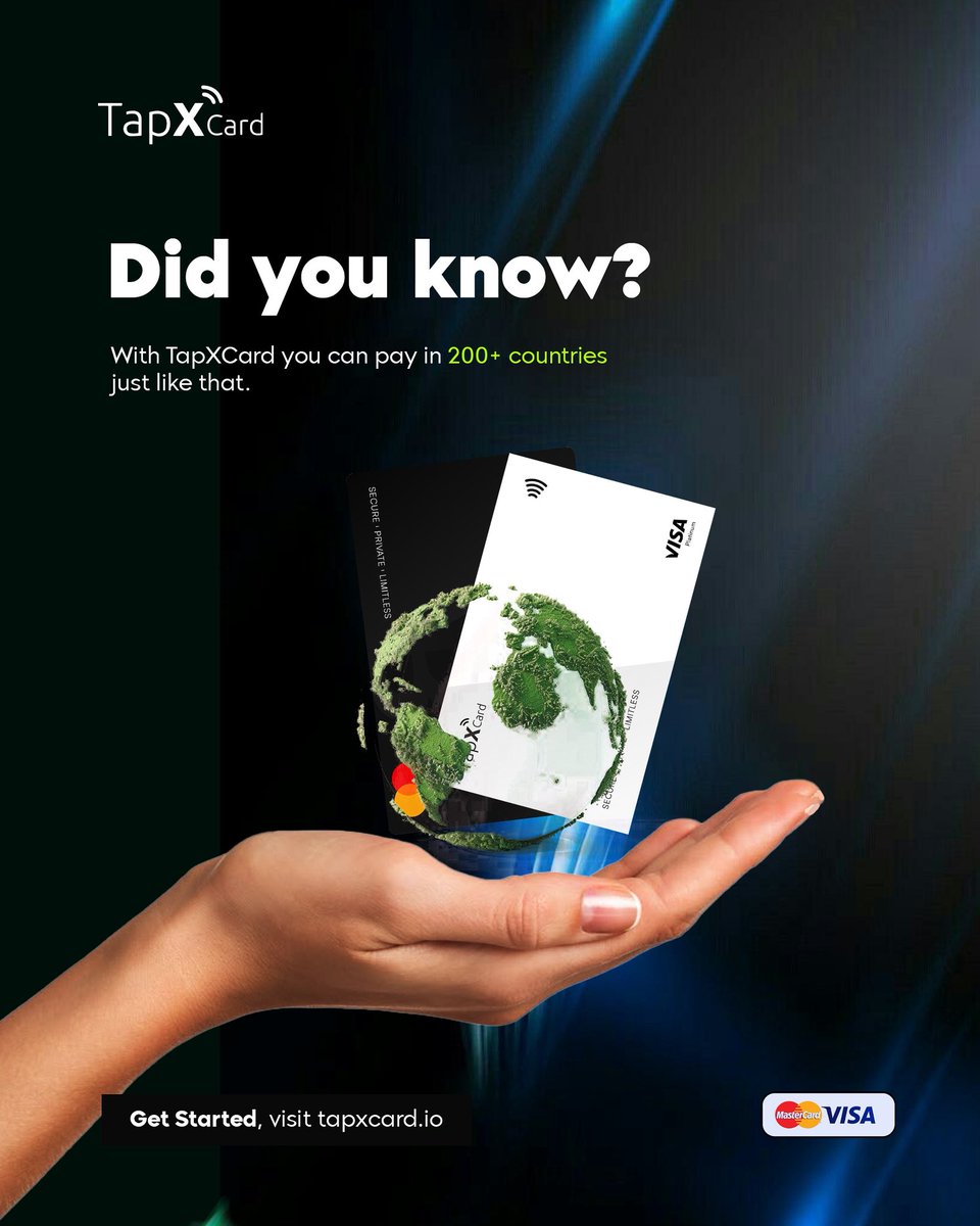 TapxCard_'s tweet image. Travel light, live free 🌍
Tap in 200+ countries with one card.

👉 Start today at tapxcard.io

#TapXCard
#GlobalPayments
#DigitalNomadLife
#FinTechRevolution
#CryptoLifestyle
#TravelSmart
#NextLevelLiving
#FinTechWorld
#LuxuryAccess
#LifeWithoutLimits
#TrendingNow
