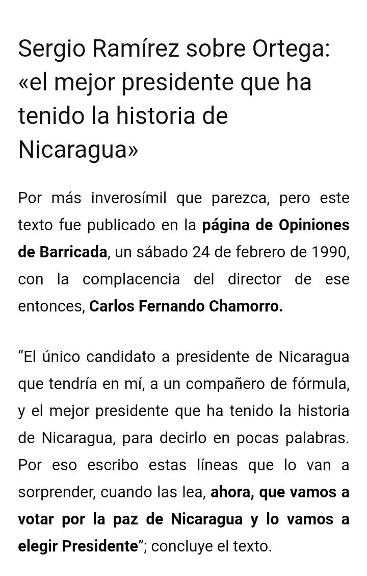 La carta de amor de <a href="/sergioramirezm/">Sergio Ramírez</a> para su presidente Daniel Ortega, "el mejor de la historia de Nicaragua"
x.com/somosderechani…