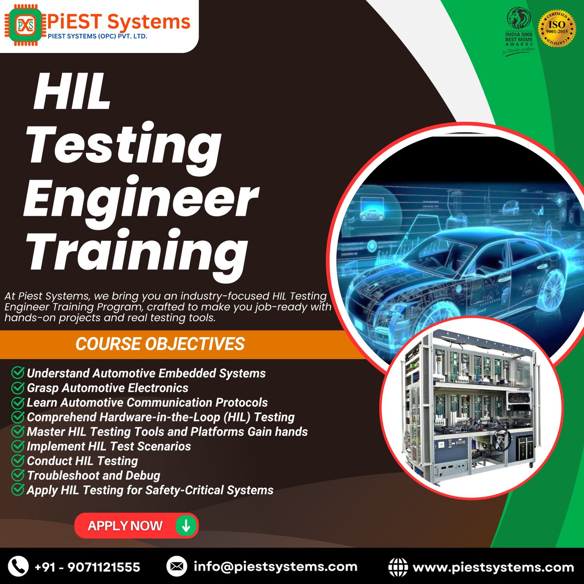 piestsystems's tweet image. Become a Skilled HIL (Hardware-in-the-Loop) Testing Engineer 

📞 Call Now: +91-9071121555
 👉 WhatsApp: wa.me/9071121555
 🌐  piestsystems.com/automotive-emb… 
 📧 Mail: info@piestsystems.com

#HILTesting #AutomotiveEmbedded #ECUValidation #VerificationAndValidation