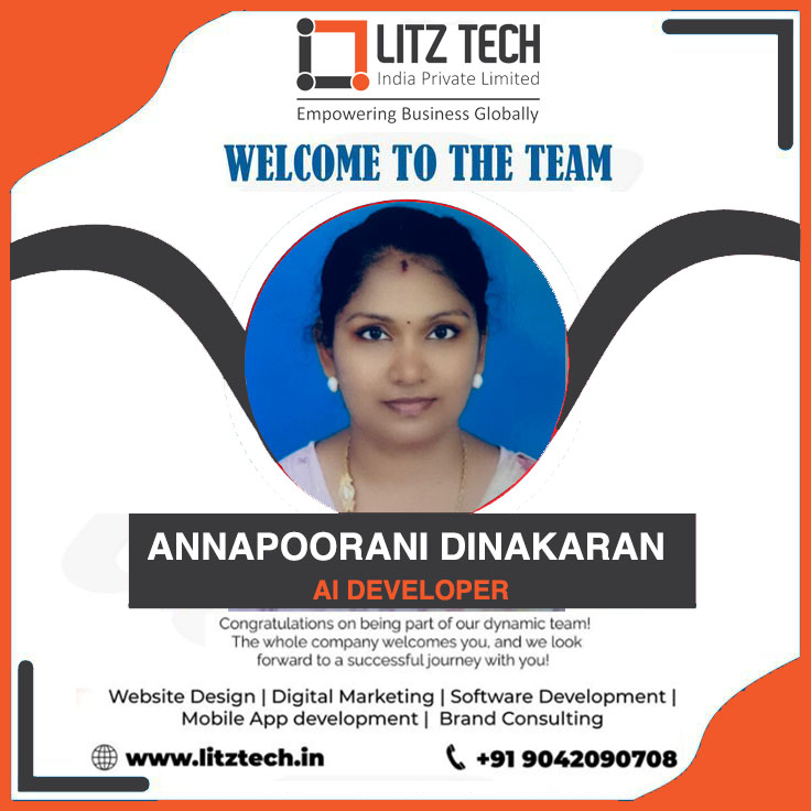 LITZTech's tweet image. 🚀 We are excited to welcome Annapoorani to the Litz Tech family as our new AI Developer! 🌟

With her passion for Artificial Intelligence and innovation, we look forward to achieving new milestones together in shaping the future of technology. 💡🤖