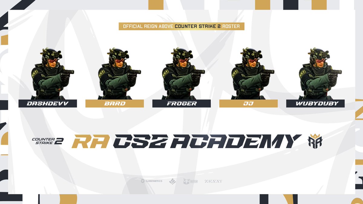 🚨Introducing our new CS2 Academy Roster! 🚨

👑 Welcome to the kingdom 👑

Roster: 
<a href="/dashDevv/">♛ | Dev</a> 
<a href="/bard_CS/">Bard</a> 
<a href="/Fr0gercs/">Fr0ger</a> 
<a href="/JJ_CS0101/">JJ</a> 
<a href="/wubyduby42/">Wubyduby</a> 

These gents will be competing in Season 55 of <a href="/ESEA/">ESEA League</a>!