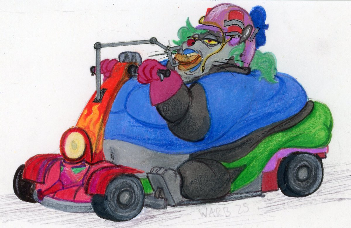 <a href="/Migratory_pimp/">Greater Yellow-Throated Warble</a> Mal the funny art Manul on her iconic Mal-Mobile :