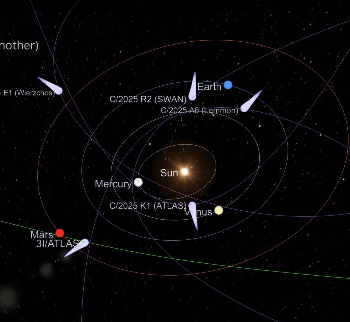 Piecezilla's tweet photo. Best case scenario:
- C/2025 R2 (SWAN): Sep 12  
- C/2025 K1 (ATLAS): Oct 8
- 3I/ATLAS (C/2025 N1): Oct 29
- C/2025 A6 (Lemmon): Oct–Dec  
- 24P/Schaumasse: Oct–Dec  
- C/2024 G3 (ATLAS): Sep–Dec  
- 210P/Christensen: Nov–Dec
#UFOロボグレンダイザー 🛸 https://t.co/Rtz64k6J8G