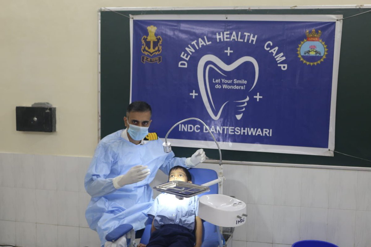 IN_ASVINI's tweet photo. A Dental Camp for school children at Balwadi School of Mumbai station was organised by @NWWA_INDIANNAVY (WR) in collaboration with #INDCDanteshwari and #COMCOS(W). The camp was inaugurated by Mrs Shalini Jaggi, Group Coordinator, Samudri. The team from INDC Danteshwari comprised of 02 Dental Officers including a Paediatric Dentist and Paradental staff. A health talk was delivered by the Paediatric and Preventive Dentist of #INDCDanteshwari to the parents of the school children. Multiple aspects of Dental hygiene for children were elaborated. A thorough dental examination of around 110 children was carried out. A paediatric oral hygiene booklet in Hindi, pamphlets on oral cancer prevention, and dental oral hygiene kits were also distributed to all the children.
@indiannavy
@IN_WNC