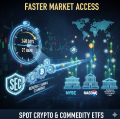 LCI_Token's tweet photo. The U.S. SEC has approved the application of generic listing standards for spot cryptocurrency and commodity ETFs on major exchanges such as NYSE, Nasdaq, and Cboe.
This change shortens the approval process from up to 240 days to as little as 75 days. https://t.co/uMbfX2ToAC