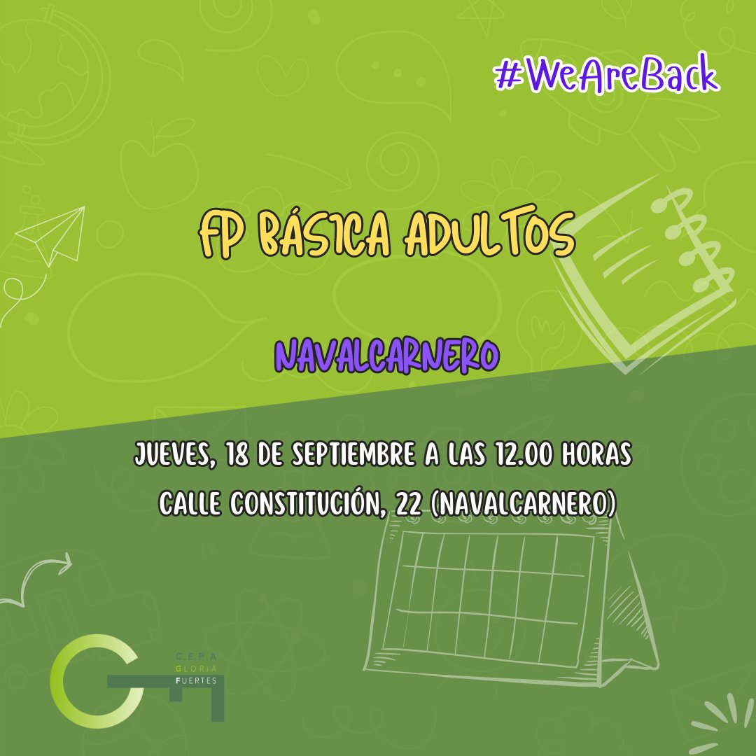 🚨 Hoy tenemos una cita!!!

Presentaciones:
ESO Nivel I y Nivel II Navalcarnero (turno de mañana): 10.00h
FP Grado Básico Navalcarnero (turno de mañana): 12.00h
ESO Nivel II Navalcarnero (turno de tarde): 17.00h

Te esperamos en nuestra sede de c/ Constitución 22 (Navalcarnero)