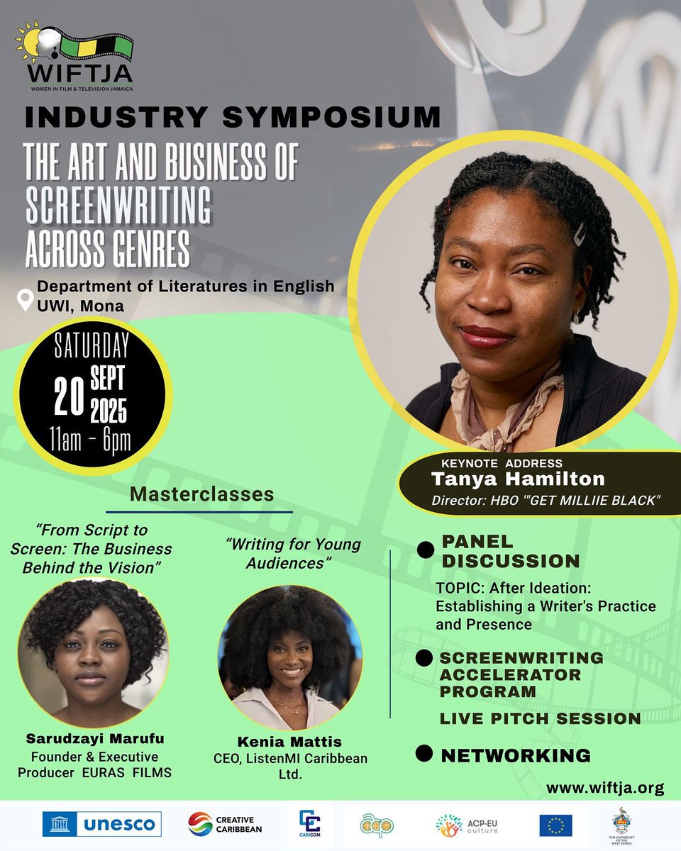 The Business of Screenwriting / Saturday, Sept. 20. Dept. of Literatures, UWI,Mona.
#WIFTJA #screenwriting #film #tv