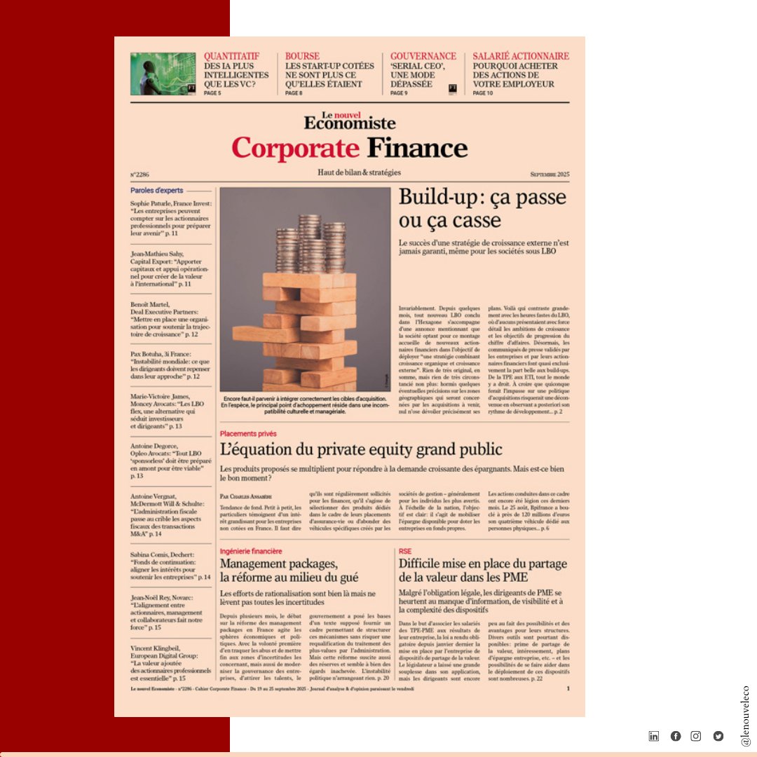 LeNouvelEco's tweet image. 📣 Le nouveau numéro de 𝘊𝘰𝘳𝘱𝘰𝘳𝘢𝘵𝘦 𝘍𝘪𝘯𝘢𝘯𝘤𝘦 vient de sortir. 
🔗 À découvrir sur lenouveleconomiste.fr

#buildup #privateequity #IAvsVC #serialCEO #bourse #management #RSE
