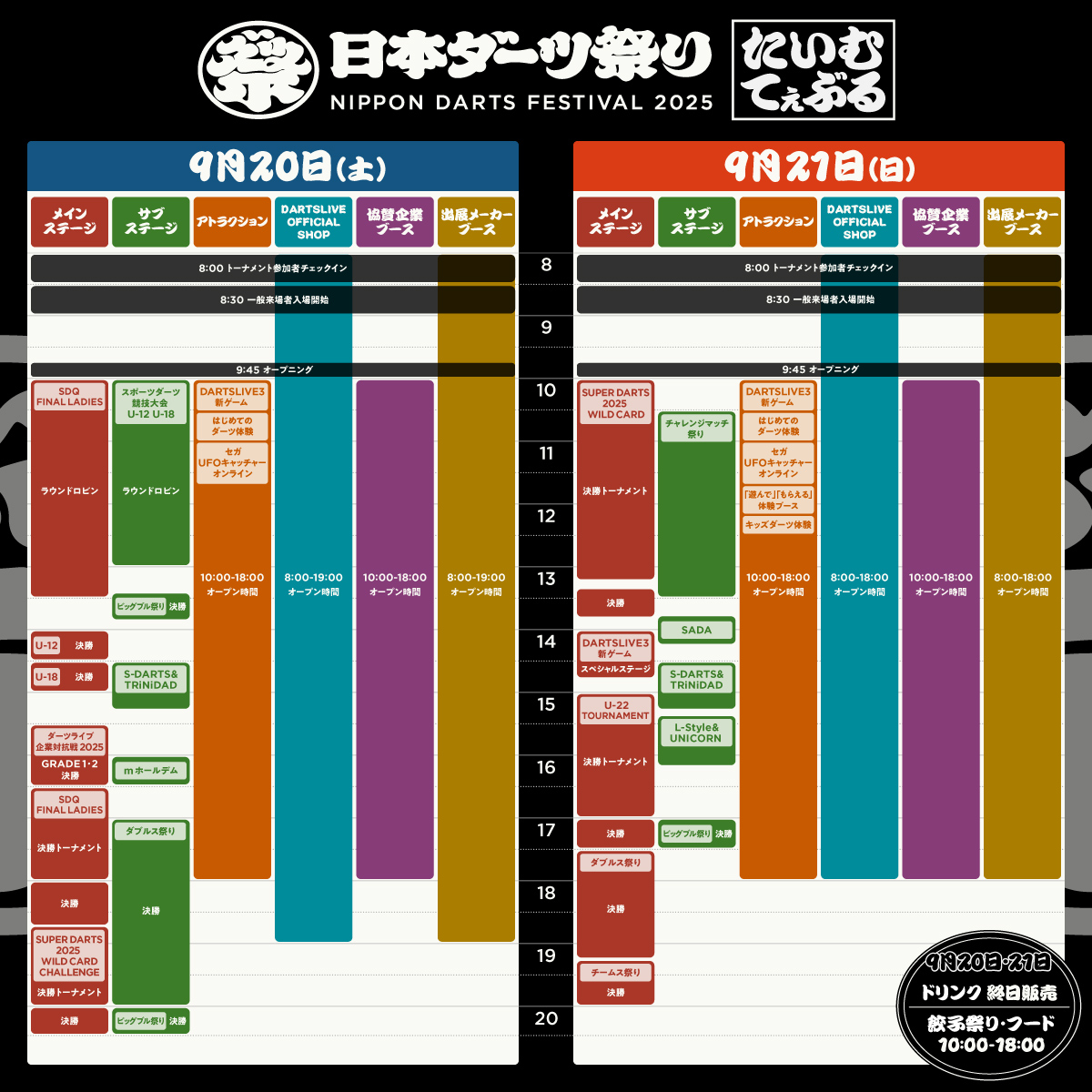 日本 #ダーツ祭り 2025】 ブースの営業時間が一目でわかるタイム