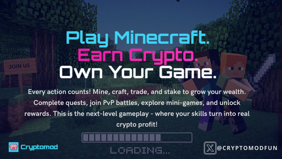 #Cryptomod is launching soon! Get ready to mine, trade, battle, and earn like never before in the ultimate #crypto #gaming revolution.

#CryptoGaming #PlayToEarn #Cryptomod #Minecraft #Minecraftbuilds #twitchstreamer #youtubestreamer #youtubesubscribers #CryptoNews