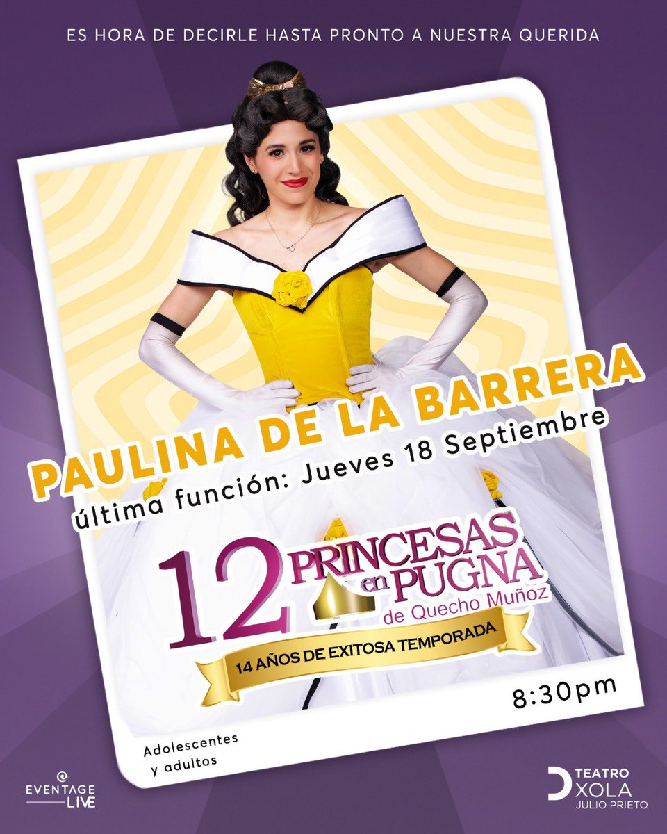 Este es un HASTA PRONTO…

Los esperamos mañana en esta función especial de <a href="/12_Princesas/">12Princesas en Pugna</a> 

¡Y hasta que los escenarios nos vuelvan a reunir, te deseamos todo el éxito en tus nuevos proyectos querida <a href="/paudelabarrera/">Pau de la Barrera</a> !