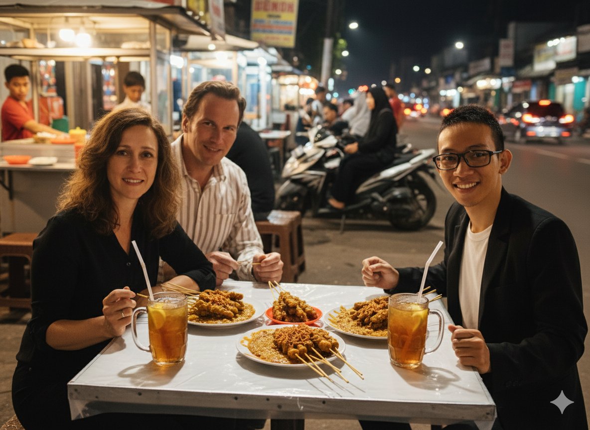 Once_HenryT's tweet photo. Lagi podcast pinggir jalan nih sambil makan sate 🤣🤣 @Oktvntnt https://t.co/j4cJh8cMdS