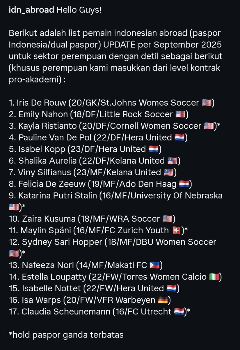 Indonesian abroad players untuk sektor putri, detil pake ss an ya guys.

Sektor pria setelah ini