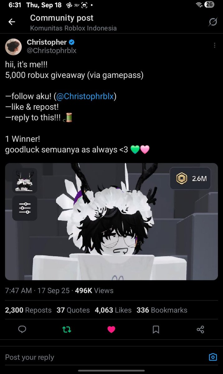 iyowayu's tweet photo. @Christophrblx Hi kak Chris! Cuma mau bilang semoga sukses terus yaa https://t.co/mfnS80W878