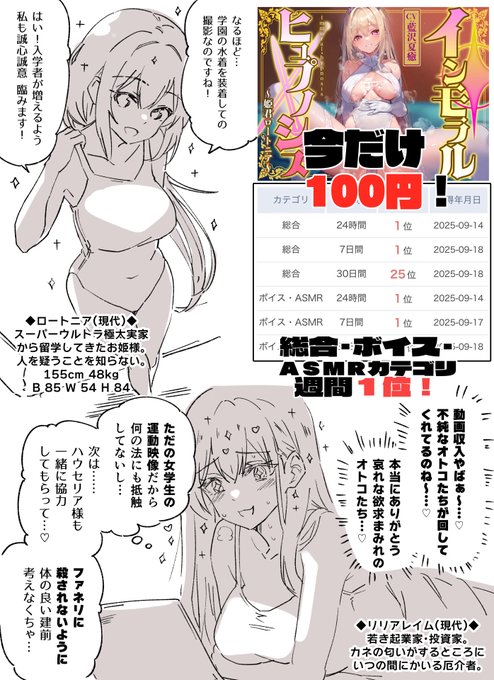 姫君ロートニア音声、総合・ボイスASMRカテゴリ週間1位いただいてました!すごい～～～～!!!✨️感謝の現パロ絵をご用意しました🙇‍♂️
性癖布教のため現在100円!優しい無知シチュがお好きな方ぜひ～～!
https://t.co/p3kzG2jfia 