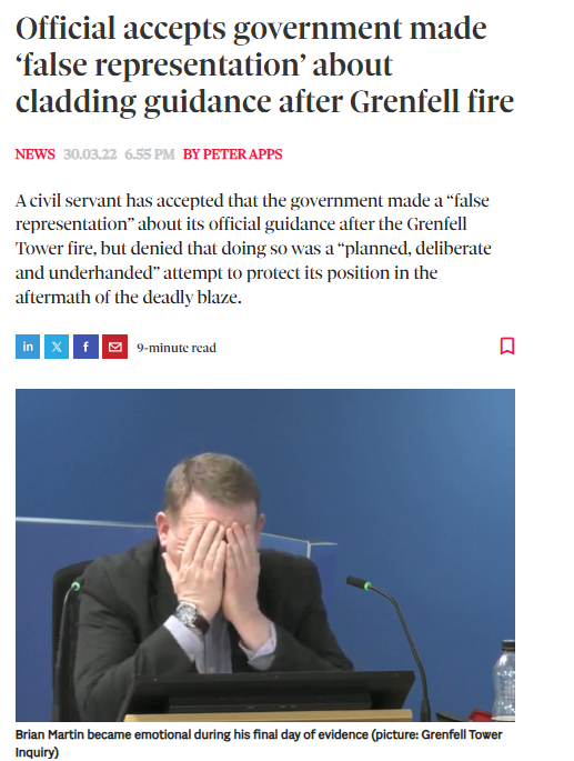 PeteApps's tweet photo. Just a reminder why a duty of candour matters 

This political positioning after the Grenfell fire helped set the conditions for the failure to tackle the cladding crisis, because it stopped the govt taking any responsibility

https://t.co/1Ua7wVSYUk https://t.co/7QidSlxSlS
