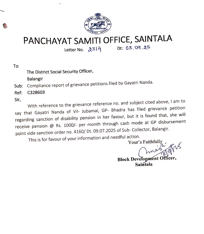 <a href="/kumbharRemanand/">Remananda kumbhar</a> <a href="/CollectorBgr/">Collector & DM, Balangir</a> <a href="/CMO_Odisha/">CMO Odisha</a> <a href="/SsepdB/">DSSO, Balangir</a> <a href="/NityanandaBJP/">Nityananda Gond</a> <a href="/SecyChief/">ChiefSecyOdisha</a> <a href="/BssoSainta57621/">BSSO SAINTALA</a> ATR and Compliance submitted by BDO, Saintala