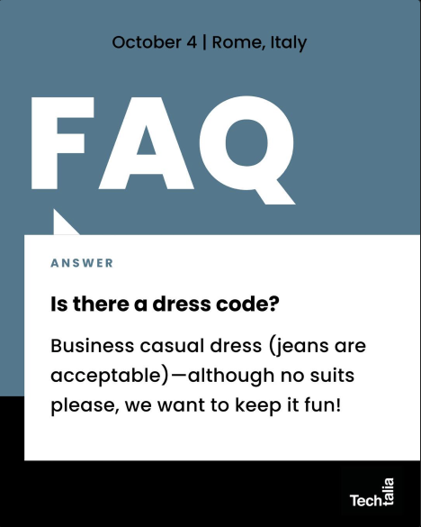 Frequently Asked Question.

Spend the weekend in Rome with leaders from tech, culture, and business to celebrate the book launch of Dolce Vita Realized and explore the future we’re building together.

🇮🇹 Rome, Italy
🗓️ October 4th
⚠️ Limited seats.