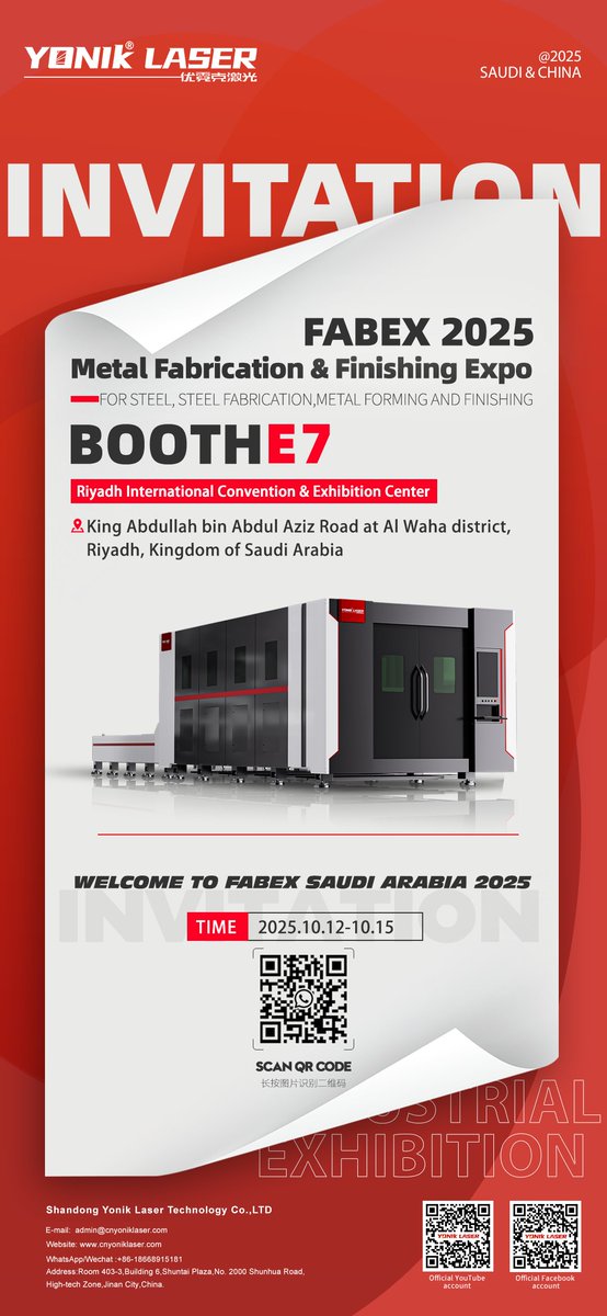 Abbysun321's tweet photo. 🔥2025 Metal Fabrication &amp; Finishing Expo in Saudi Arabia
🥰Warmly welcome！
Email: sale05@cnyoniklaser.com
Mob: +86 150 0634 1464 (WhatsApp/Wechat)
Visit: https://t.co/U9L6BLYnAx
#yoniklaser
#fiberlasercutting
#lasercutter
#metallasercuttingmachine
#fiberlasercutting https://t.co/q6G1ykkA2W