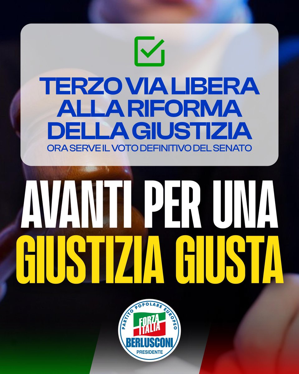 Con il voto alla Camera di questa mattina, con una maggioranza più ampia del centrodestra, la Riforma della Giustizia compie l’ultimo passaggio alla Camera. Manca solo l’approvazione definitiva al Senato. Avanti così.