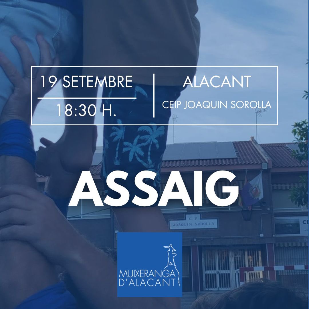 Demà és divendres!!! I estarem de nou al CEIP Joaquin Sorolla d’Alacant en el segon assaig de temporada. Vols provar? Vine entre les 18:30 i les 21 a assajar amb nosaltres! Força i amunt! 💙🤍💙🤍💙

#Alacant #Muixeranga #Muixalacant #PinyaBlanciBlava