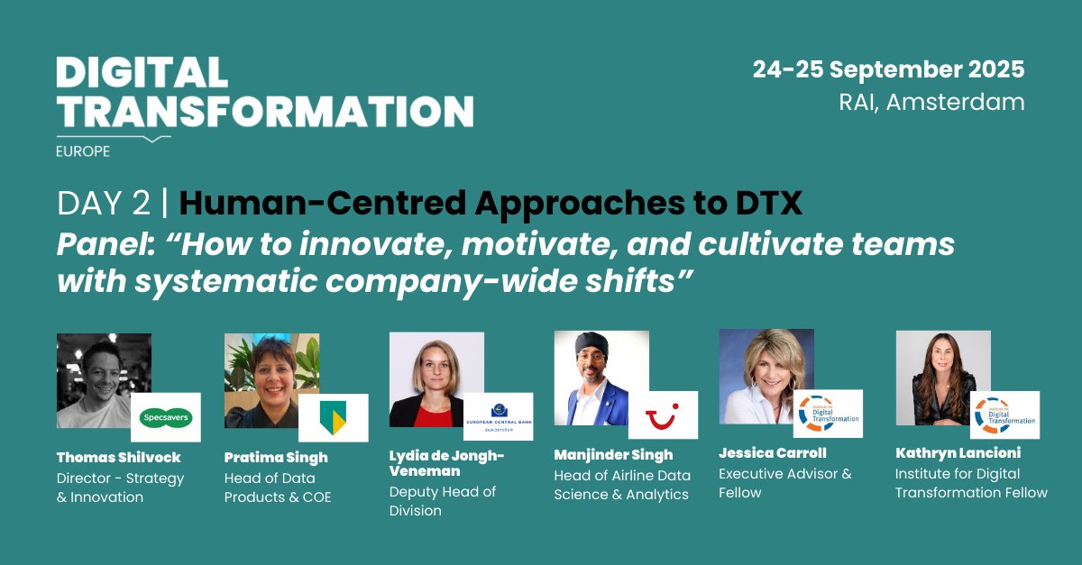 DigitalTWeek's tweet image. Don’t miss this inspiring session! 💡 “How to Innovate, Motivate &amp;amp; Cultivate Teams with Systematic Shifts”

Featuring leaders from Specsavers, ABN AMRO, TUI, European Central Bank.

Register now: digitaltransformation-week.com/europe/registr…

#DigitalTransformation #Leadership