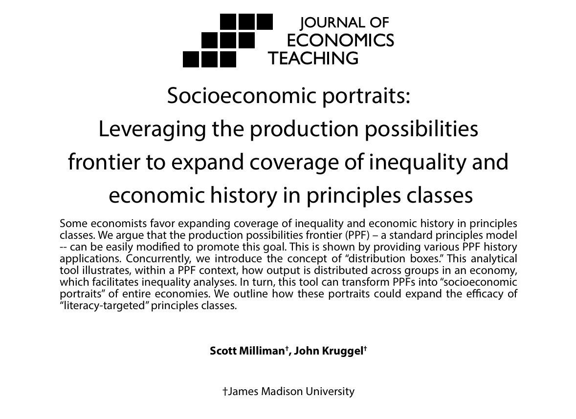 Can the PPF do more? A new paper in the Online First section shows how to modify the PPF to explore inequality &amp; economic history. 

It turns a classic model into a socioeconomic portrait of entire economies.

Read more: journalofeconomicsteaching.org/socioeconomic-…