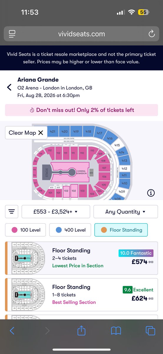 . <a href="/TeamAriana/">Team Ariana</a> once again, resellers have taken tickets away from true fans! some tickets are being listed with a 400% increase in price MINIMUM which is absolutely unacceptable! something must be done about this so that these tickets can get to deserving fans🤍#RelistTheResale