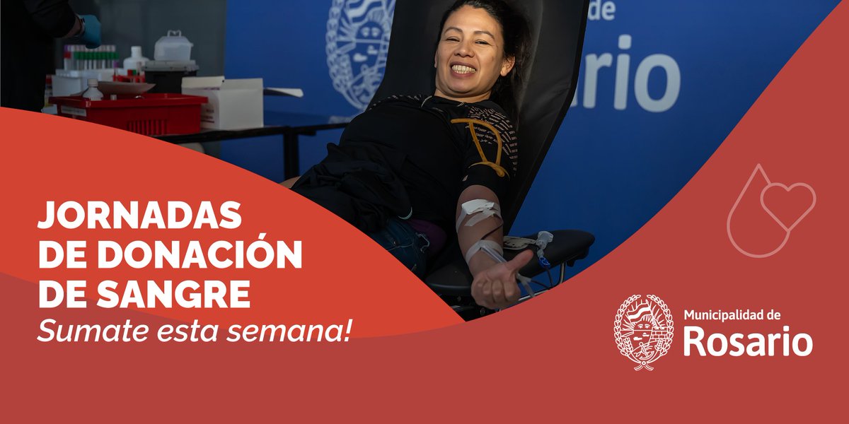 Sumate esta semana a donar Sangre!🩸
📅 MAR 23/09 - Sagrado Corazón - Mendoza 1951 - de 9 a 12 h
📅 VIE 25/04 - HECA - Ingreso por calle Crespo - de 8.30 a 12
Turnos: l.rosario.gob.ar/donar-sangre