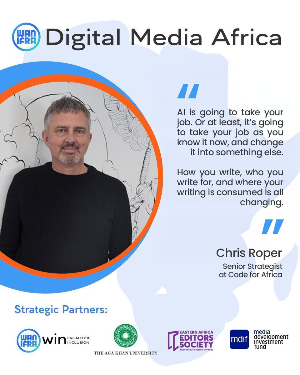 Code for Africa (@code4africa) on Twitter photo LIVE | <a href="/ChrisRoper/">Chris Roper</a> gets real about the use and impact of AI at #DigitalMediaAfrica2025. 
AI has already taken over some of the newsroom's routine tasks, but for journalists, the threat goes deeper. LIVE | <a href="/ChrisRoper/">Chris Roper</a> gets real about the use and impact of AI at #DigitalMediaAfrica2025. 
AI has already taken over some of the newsroom's routine tasks, but for journalists, the threat goes deeper.