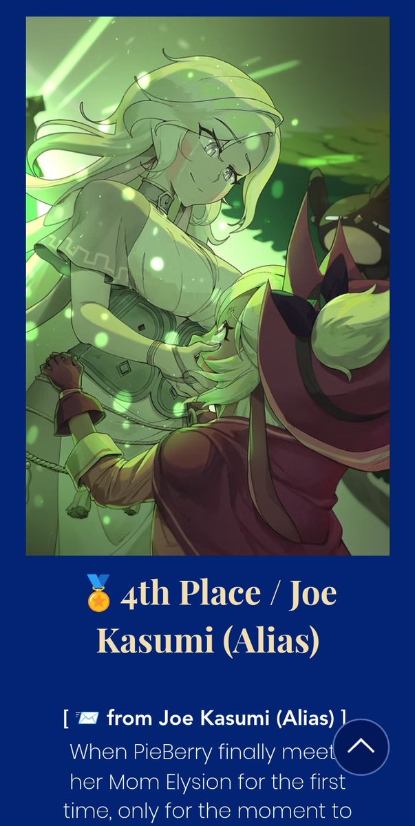 Joekasumi's tweet photo. While I haven't yet heard anything from the Miside contest, the results of the WitchSpring R contest finally came out!

I got 4th place :O
(...I feel like I didn't need to put "Alias" beside my name after all though >_>;;)
#WitchSpring https://t.co/c852IVn9Wg