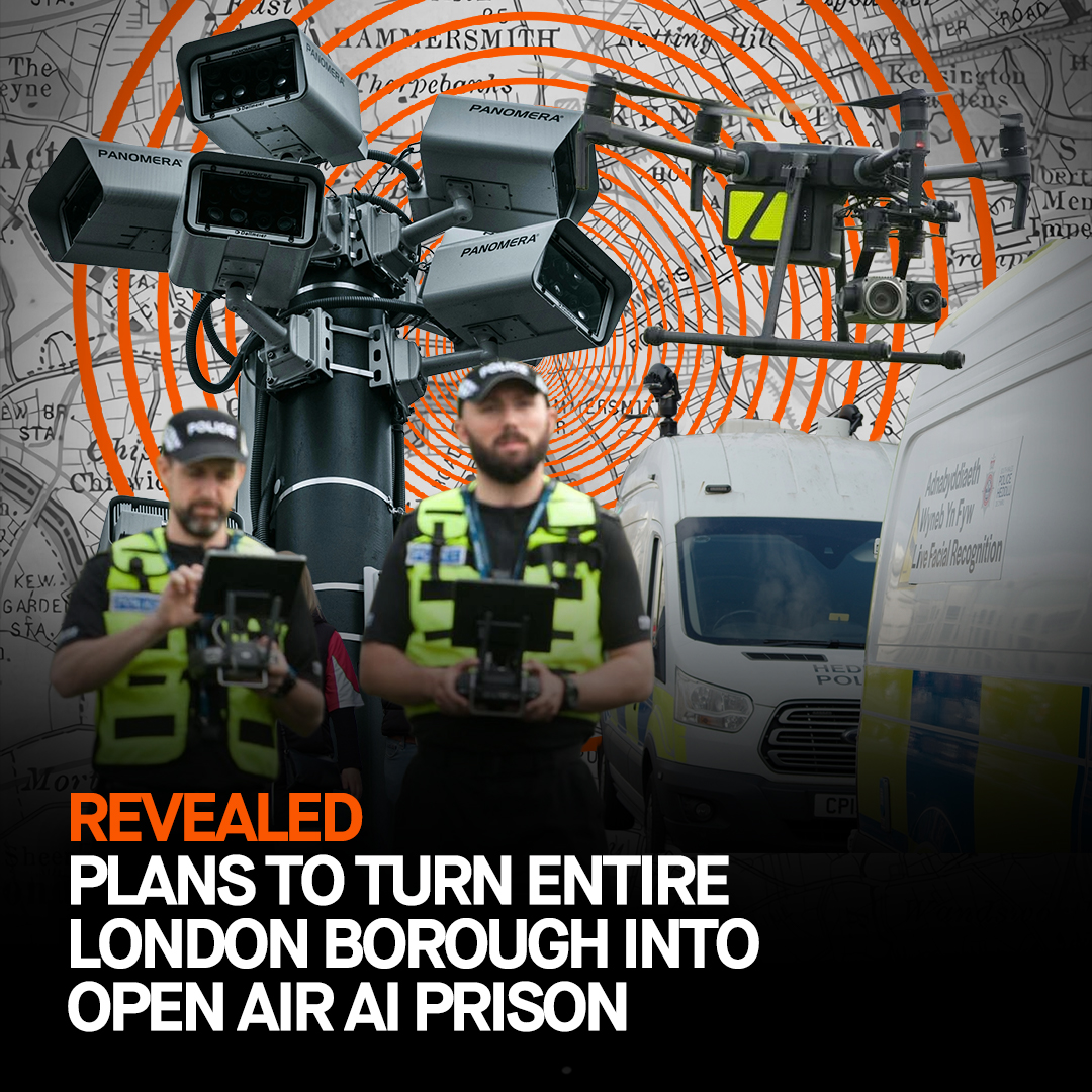 🚨 NEWS 🚨

Hammersmith &amp; Fulham Council IS GOING FULL ORWELL proposing:

🔸 Permanent fixed cameras with live facial recognition
🔸 A fleet of drones to monitor people
🔸 Cameras with retrospective facial recognition to trace people’s movements across the borough
🔸 500 AI