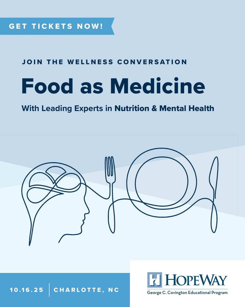 Tickets selling fast!

Join us on  for a powerful conversation exploring how food impacts both our bodies and our minds.

📅 Thursday, October 16
🕛 12:00 – 1:30 PM
📍 The Ruth: 2122 Thrift Rd C, Charlotte, NC 28208
🎟️ Tickets: $35 (includes lunch)

hopeway.org/event/covingto…