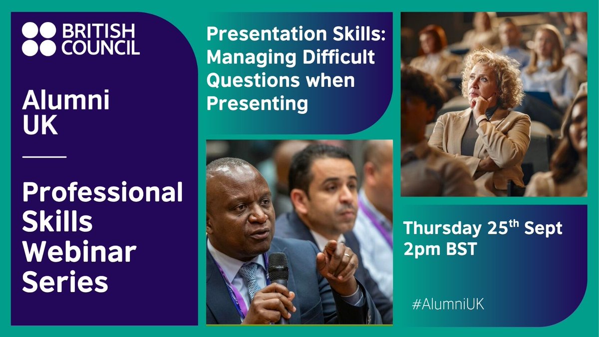 Learn how to tackle tough questions when presenting with Alumni UK’s online Skills Series: ow.ly/rwKG50WOZMK

Learn how to:

✅ speak with confidence
✅ build audience trust
✅ stay calm under pressure

#AlumniUK #SkillsSeries #PresentationSkills #FreeWebinar
