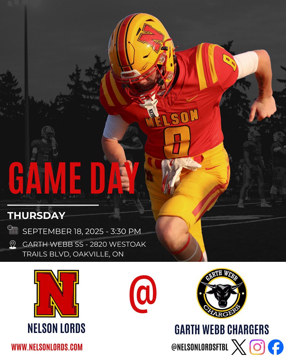 nelsonlordsftbl's tweet photo. GAMEDAY‼️

The Lords travel to Oakville this afternoon to kick off the Regular Season.

🔴🟡🏈 #GoLords

(🎨: M. Devine) https://t.co/HHSjmPfhDK