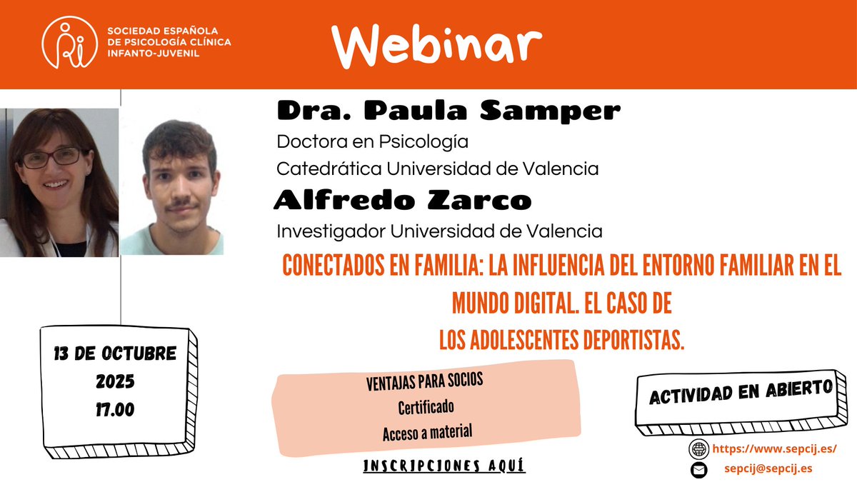El próximo 13 de octubre tendremos nuestro siguiente #webinar. Esta vez veremosel interesante tema de la influencia de la familia y el mundo digital.