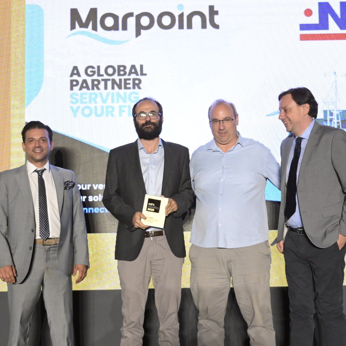 MarpointGR's tweet photo. Thrilled to win Gold at the BITE Awards 2025! MarPoint and Navarone S.A. were recognized in the Network &amp; Communications category for our joint case study on digital fleet transformation. This award highlights the real-world impact of our work. https://t.co/SS06EjZXid