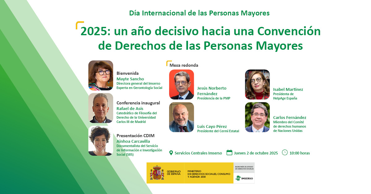 Imserso (@imserso) on Twitter photo 🎯 ¡Apunta la fecha!
🎊 El 2⃣ de octubre celebramos el #DíaInternacionalDeLasPersonasMayores con un acto en la sede central del #Imserso. ¡Te esperamos!
ℹ️ tinyurl.com/t6zxn9yj
#PersonasMayores 🎯 ¡Apunta la fecha!
🎊 El 2⃣ de octubre celebramos el #DíaInternacionalDeLasPersonasMayores con un acto en la sede central del #Imserso. ¡Te esperamos!
ℹ️ tinyurl.com/t6zxn9yj
#PersonasMayores
