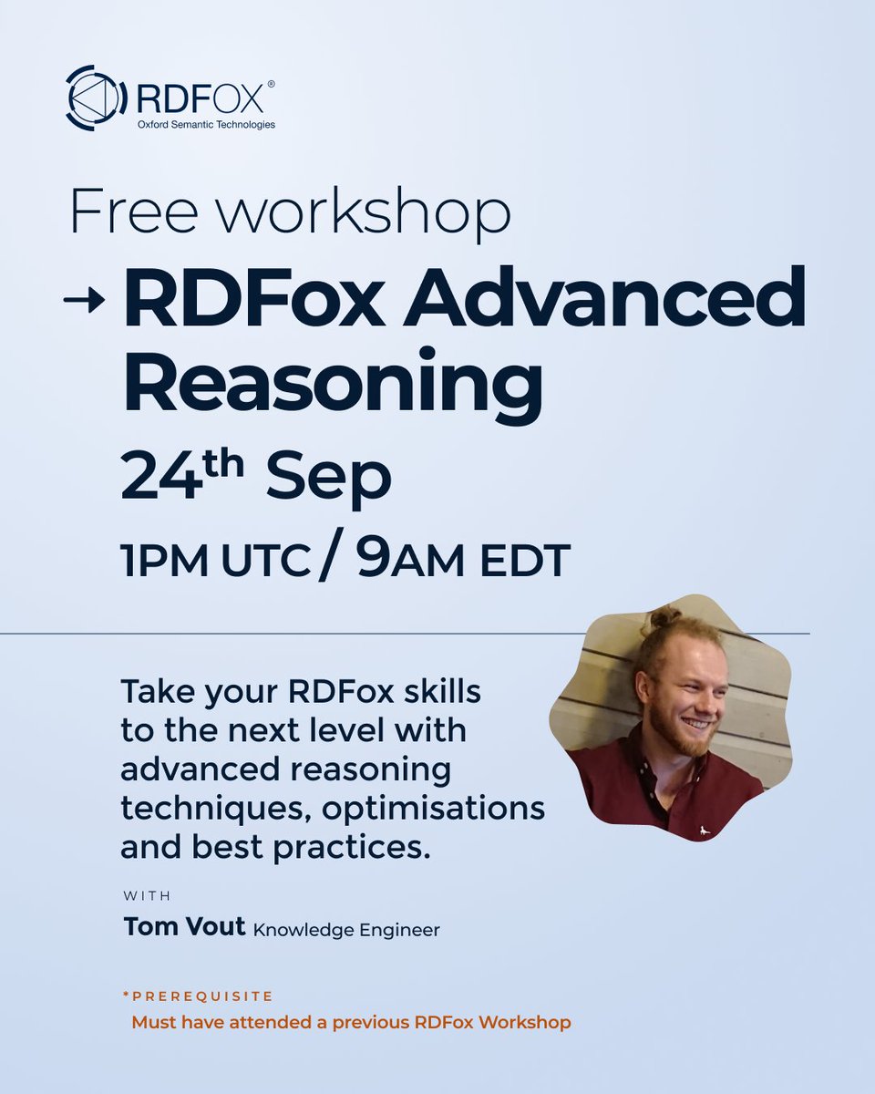 oxfordsemantic's tweet image. Ready to take your reasoning skills to the next level? 🔥
The all new✨Advanced Reasoning Workshop✨ covers:
🤖 Advanced functions
⚡ Performance optimisations
🌍 Real world applications
🎓 And best practices
Sign up today
hubs.li/Q03xH2V10
#semanticweb #knowledgegraphs
