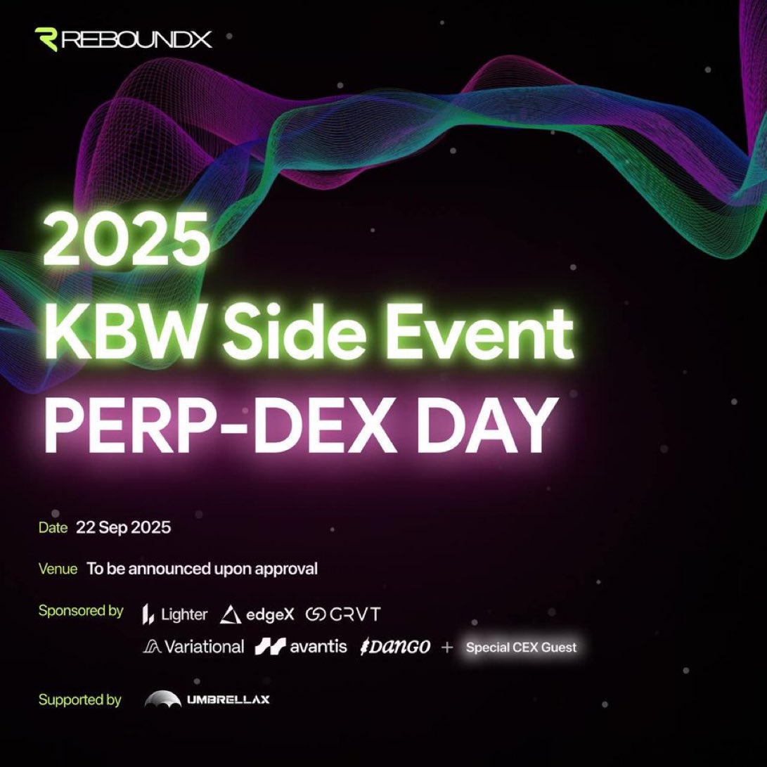 dango's tweet photo. Perp-Dex Day @kbwofficial is happening on the 22nd.

There are only 400 spots, and they’re moving fast.

Booth missions, on-chain raffles, alpha drops, DJ afterparty.

This is the one you don’t want to miss.

Lock in while you still can 🍡

Registration and details👇 https://t.co/EzSZI9nJ9L
