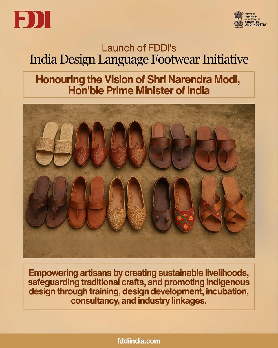 ankleshwarfddi's tweet image. From Khadi to Kolhapuri, Mojari to Phulkari – FDDI launches “India Design Language – Footwear Initiative” 🇮🇳
Celebrating India’s artisanal soul on PM @narendramodi Ji’s 75th birthday!
#FDDI #IndianFootwear #PMModi75 #VocalForLocal