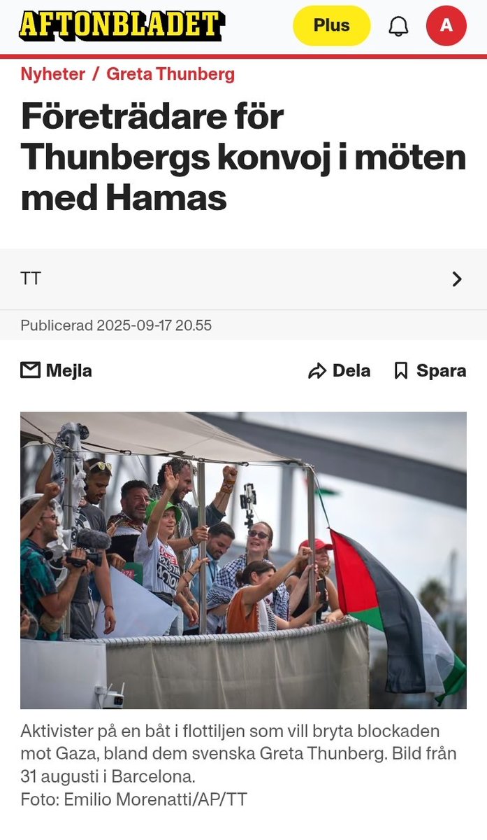 AdelAHamdeh's tweet image. 1/5 Aftonbladet rapporterar att företrädare för Global Sumud Flotilla träffat Hamas. 

Denna insinuanta "terrorkopplingar"-journalistik används av Israel för att rättfärdiga mördandet av dem med påstådda kopplingar och andra i deras närhet, som stämplas som "mänskliga sköldar".