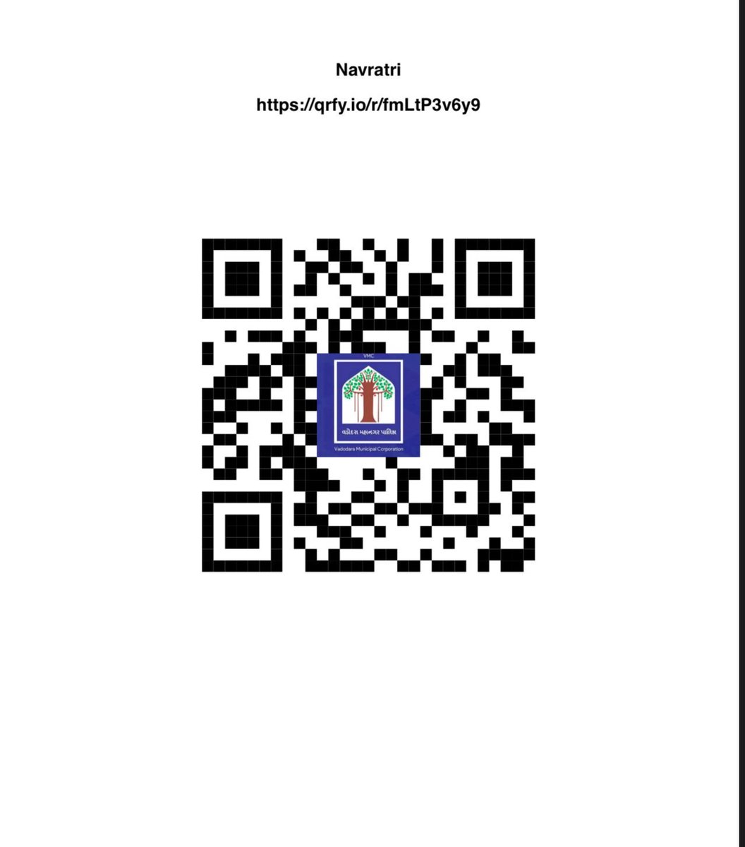 વડોદરા મહાનગરપાલિકા દ્વારા આયોજિત ગરબા મા ગરબે રમવા તેમજ નિહાળવા રજીસ્ટ્રેશન કરવા માટે નીચે જણાવેલ લિંક અથવા QR કોડ સ્કેન કરી રજીસ્ટ્રેશન કરી લેવા વિનંતી છે 
સદર ગરબા મા પ્રવેશ વિના મૂલ્ય છે પરંતુ રજીસ્ટ્રેશન ફરજીયાત છે જેનો લાભ લેવા પ્રત્યેક નાગરિકો ને આગ્રહભેર વિનંતી છે...