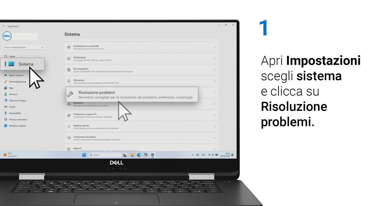 DellAiuta's tweet image. In caso di problemi con il vostro PC utilizzate lo strumento risoluzione problemi di #Windows. 
Vi permetterà di risolvere la maggior parte dei problemi comuni.

Qui il link di supporto #Microsoft completo: del.ly/6019ArCUt

#FixIt #Dell