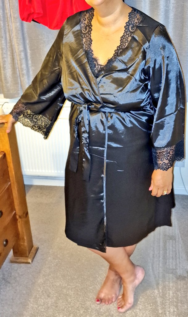 Black Satin and Lace robe to Tease Hubby in before work.
