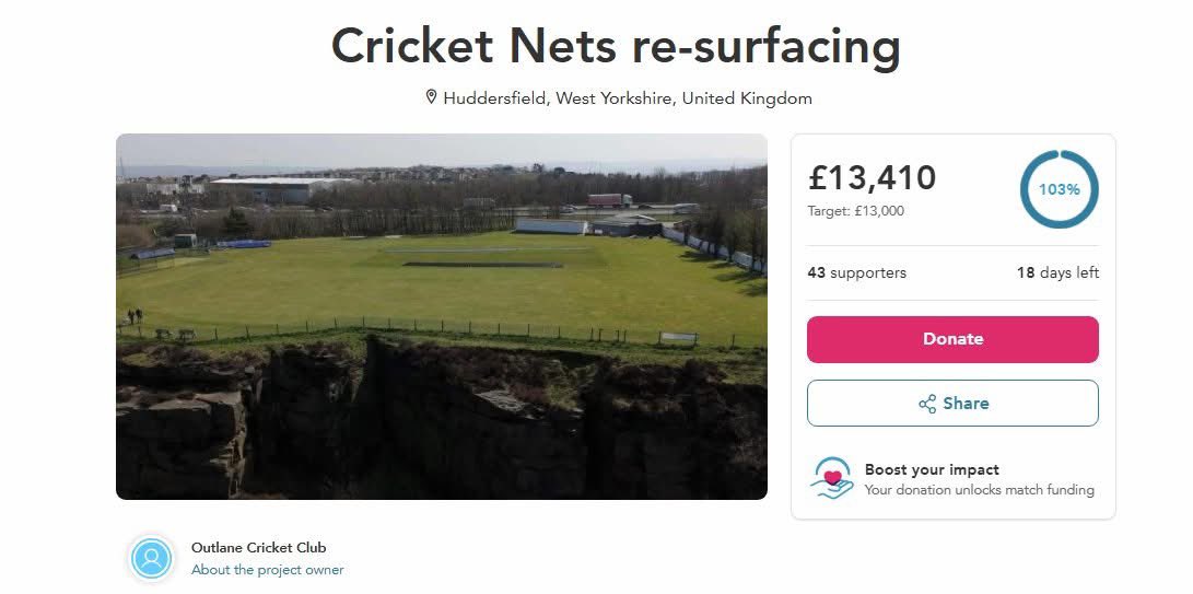 🎯100% Target achieved 🎯

We've done it, we have hit our Crowdfunding target meaning we can now fund our new artificial nets in time for the 2026 season. 🏏🏏

A massive thank you to ALL that have pledged and supported us in this campaign. 👏👏
