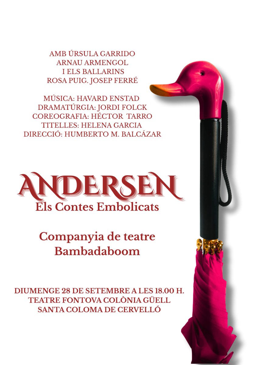 Jordi Folck (@jordi_folck) on Twitter photo Estrena al teatre Fontova de la Colònia Güell el diumenge 28 de setembre a les 18.00 h
Direcció de <a href="/soybetomunoz/">Beto Muñoz</a> i dramatúrgia pròpia
<a href="/AgendaCultura/">Agenda Cultural de Catalunya</a> #Andersen <a href="/lletres/">Lletres catalanes</a> <a href="/bibliotequescat/">Biblioteques</a> <a href="/bibliotequesXBM/">BibliotequesXBM</a> <a href="/BibliotequesBCN/">BibliotequesBCN</a> <a href="/Ibbycat_Consell/">Ibbycat | Consell Català de LIJ</a> <a href="/_ACEC/">ACEC Escriptors-es</a>
Entrades a <a href="/EntraPolis/">EntraPolis</a>.com Estrena al teatre Fontova de la Colònia Güell el diumenge 28 de setembre a les 18.00 h
Direcció de <a href="/soybetomunoz/">Beto Muñoz</a> i dramatúrgia pròpia
<a href="/AgendaCultura/">Agenda Cultural de Catalunya</a> #Andersen <a href="/lletres/">Lletres catalanes</a> <a href="/bibliotequescat/">Biblioteques</a> <a href="/bibliotequesXBM/">BibliotequesXBM</a> <a href="/BibliotequesBCN/">BibliotequesBCN</a> <a href="/Ibbycat_Consell/">Ibbycat | Consell Català de LIJ</a> <a href="/_ACEC/">ACEC Escriptors-es</a>
Entrades a <a href="/EntraPolis/">EntraPolis</a>.com