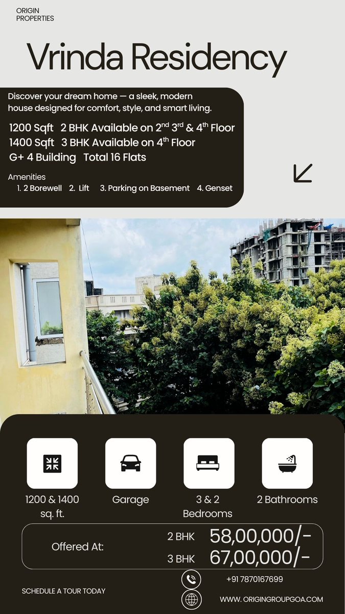 OriginPropertyR's tweet photo. π‘ Discover Vrinda Residency β Modern 2 & 3 BHK Homes in a G+4 Exclusive Building.
π 1200 & 1400 sqft | Only 16 Flats
π Parking | π Lift | π§ Borewell | Genset
π° 2 BHK β βΉ58L | 3 BHK β βΉ67L
π +91 7870167699 | π https://t.co/imA4Jq0KNs
#OriginProperties #DreamHome #2BHK https://t.co/C9uiV8JyNo