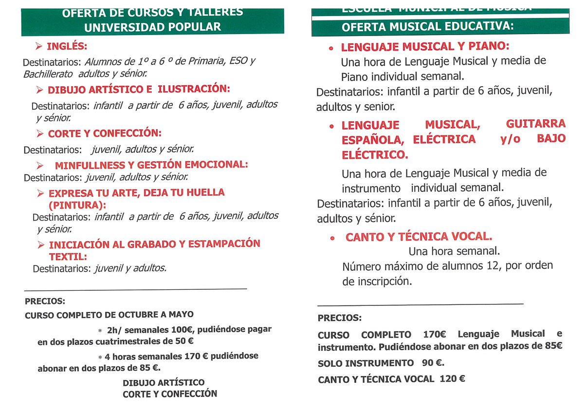 🎹📚UNIVERSIDAD POPULAR CHINATA Y ESCUELA DE MUSICA OFERTA CURSOS Y TALLERES 2025/2026 🎹📚

malpartidadeplasencia.es/noticias/-/ass…