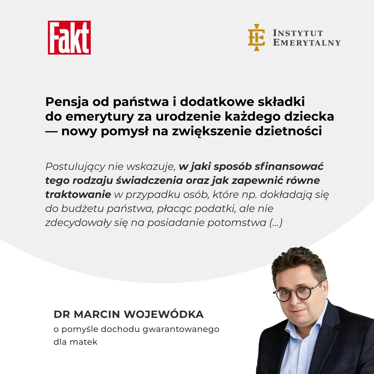 Instytut Emerytalny (@inst_emerytalny) on Twitter photo Fakt.pl: Pensja od państwa i dodatkowe składki do emerytury za urodzenie każdego dziecka — nowy pomysł na zwiększenie dzietności - komentuje <a href="/WojewodkaMarcin/">Marcin Wojewodka</a>👇
fakt.pl/pieniadze/2333…
***
<a href="/AdRemForum/">AdRem</a>
<a href="/genesispr_/">GENESIS PR</a> Fakt.pl: Pensja od państwa i dodatkowe składki do emerytury za urodzenie każdego dziecka — nowy pomysł na zwiększenie dzietności - komentuje <a href="/WojewodkaMarcin/">Marcin Wojewodka</a>👇
fakt.pl/pieniadze/2333…
***
<a href="/AdRemForum/">AdRem</a>
<a href="/genesispr_/">GENESIS PR</a>